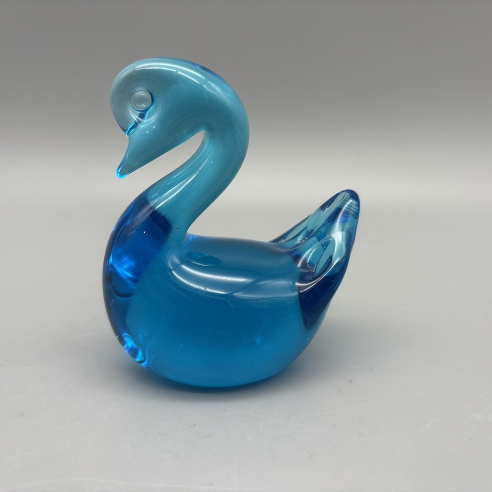 Hand Blown Art Glass Cobalt Blue & Clear‎ Miniature Swan